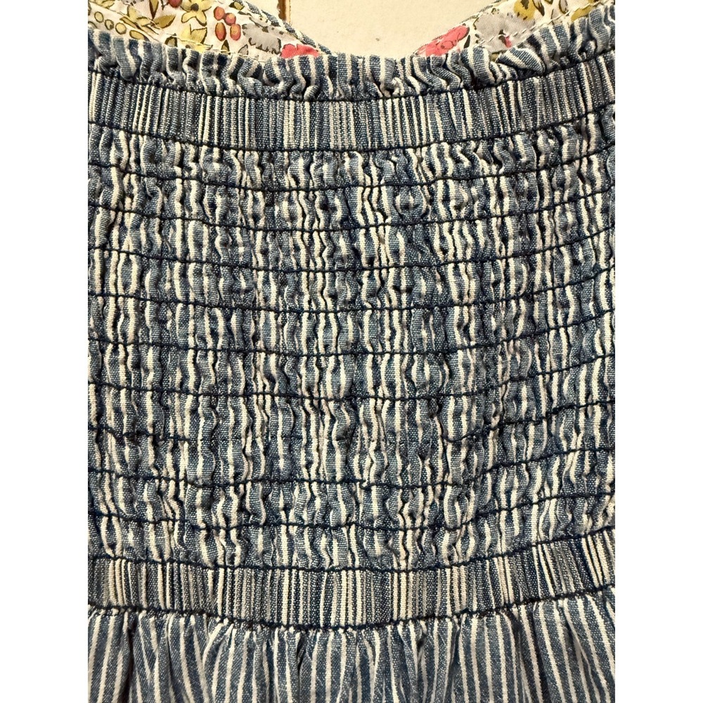 Vtg Y2K Fossil Babydoll Dress Women Sz M/L Blue White Striped Sleeveless Smocked - Picture 5 of 6